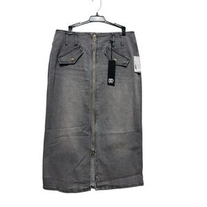 Dee Ocleppo Millie Zipper Front Denim Midi Skirt Charcoal Gray Sz 12